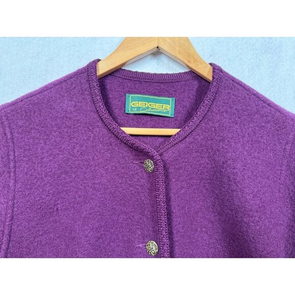 Geiger Collections Cardigan Sweater Purple Wool Old Money Preppy Womens 42 Large - Picture 3 of 6